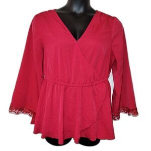 Lane Bryant Red Faux Wrap Blouse